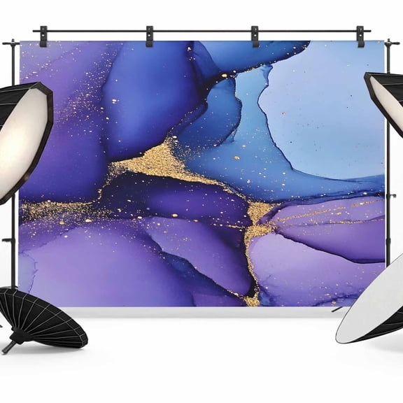 Modern Purple Blue Backdrop for Photoshoot,Photography Photo Studio Background Wall Backdrop,Abstract Art Gradient Gold Foil Line Back Drop Banner Panel for Portraits Wedding Live Streaming 7x5Ft
