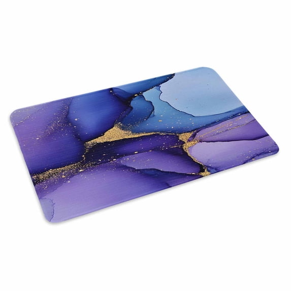 Modern Purple Blue Doormat Outdoor Entrance 16"x24", Abstract Art Gradient Gold Foil Line Absorb Moisture Dirt Door Mats, Non-Slip Rubber Backing Floor Mats Indoor, Low-Profile Front Door Rugs