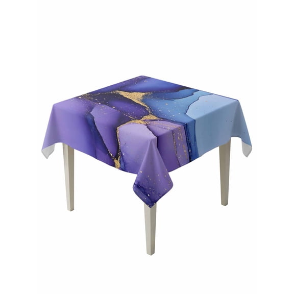 Modern Purple Blue Table Cloth 54x54 Inch Square, Abstract Art Gradient Gold Line Waterproof Tablecloth Washable Table Cover for Party Picnic Dinner Decor