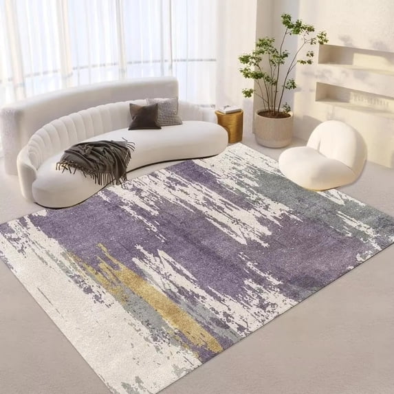 Modern Purple Carpet for Living Room Abstract Style Large Area Rugs Decoration Bedroom Washable Flannel Mats Non-slip