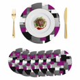 thumbnail image 1 of Modern Purple Grey Round 13 Inch Placemats Set of 6, Abstract Geometric Color Blocks HeatResistant Non Slip Place Mats for Dining Table, Wipeable Braided Kitchen Table Mats for Housewarming, 1 of 9