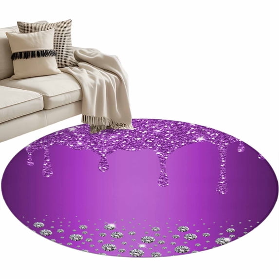 Modern Purple Large Area Rugs for Bedroom Living Room, Soft Non Slip Carpet Bedside Rug, Abstract Diamond Luxury Gradient Round Floor Cover Kitchen Accent Rug 4' for Dining Room/Office