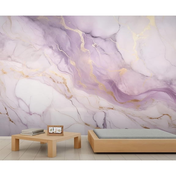 Modern Purple Marble Texture Wall Mural, Abstract Gold Foil Art Photo Large Removable Wallpaper Mural Wall Decor For Bedroom Office Living Room Kids Room 55"W x 28"H (Not Peel and Stick)
