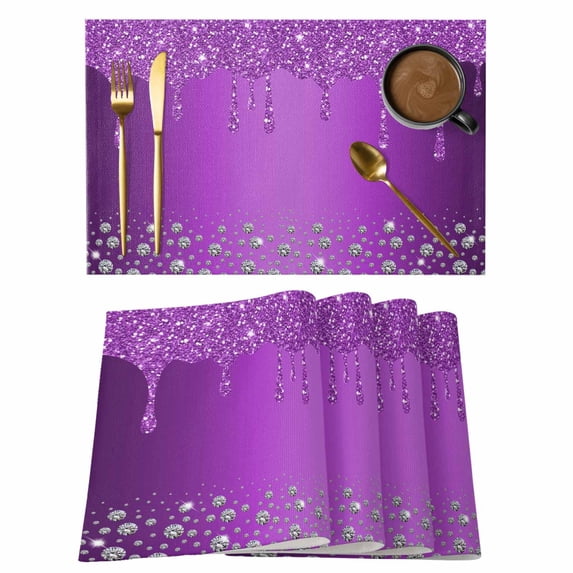 Modern Purple Placemats Set of 4, Cotton Linen Fabric Place Mats, Abstract Diamond Luxury Gradient Washable Decorative Table Mats Protector for Home Kitchen Dining Wedding Party Coffee Tables