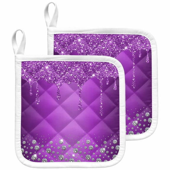 Modern Purple Pot Holders for Kitchen Heatproof Potholder, 2 Pack Abstract Diamond Luxury Gradient Hot Pads Multipurpose Oven Pads Cloth Potholders Trivet for Cooking and Baking