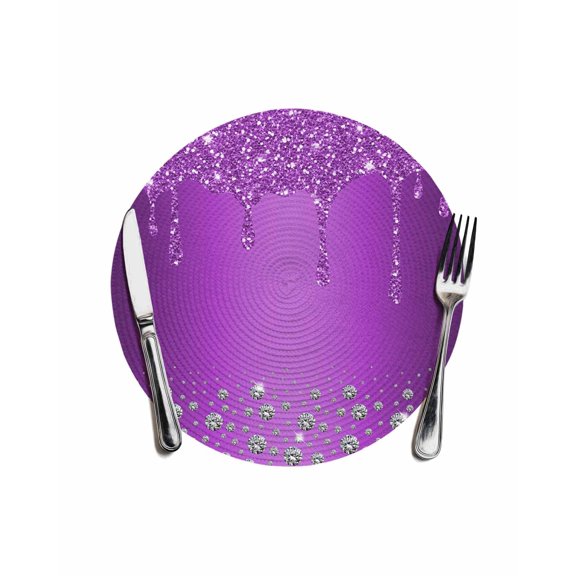 Modern Purple Round Placemats for Dinning Tables, Heat-proof Braided Table Mats 13 Inch, Abstract Diamond Luxury Gradient Washable Place Mat for Kitchen Restaurant Party Decor Supplies Table Setting