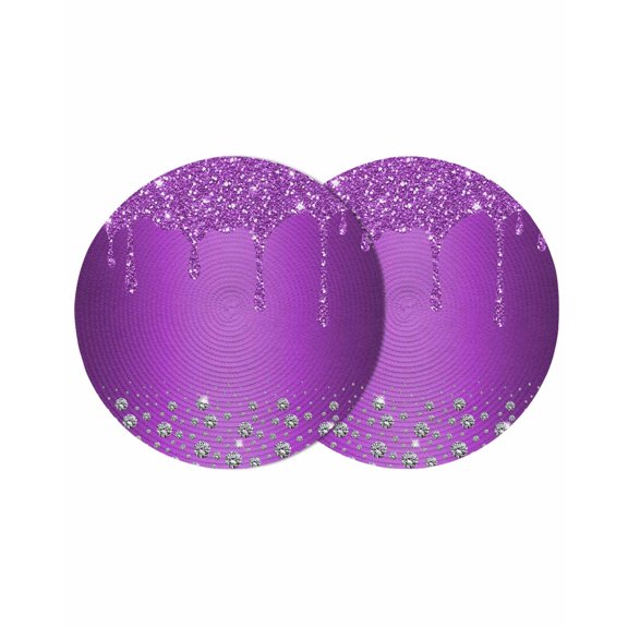 Modern Purple Round Placemats Set of 2 for Dinning Tables,Heat-proof Braided Table Mats 13 Inch,Abstract Diamond Luxury Gradient Washable Place Mat for Kitchen Restaurant Party Decor Table Setting