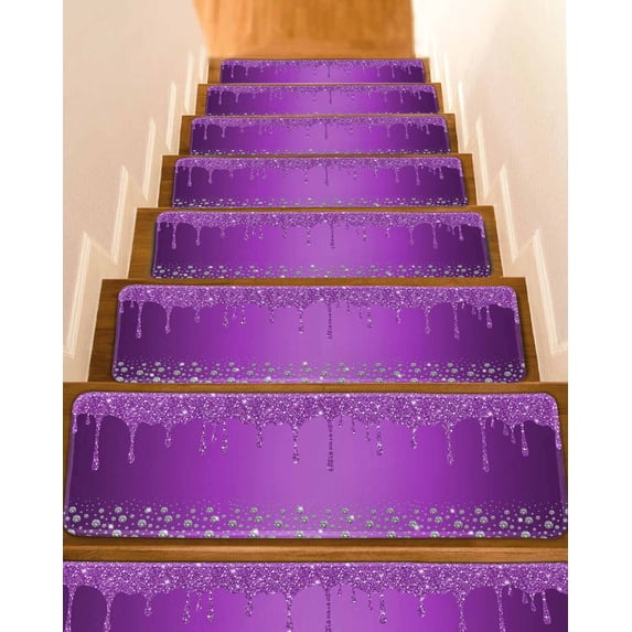 Modern Purple Stair Treads for Wooden Steps Indoor Runner Rug Carpet, Abstract Diamond Luxury Gradient 4 Pieces Peel and Stick Staircase Step Treads Covers Washable Throw Door Mats, 30"x8"