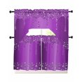 thumbnail image 1 of Modern Purple Swag Kitchen Curtains Sets for Windows 24 Inch Length, Abstract Diamond Luxury Gradient Short Window Curtain Panels Swags Valances and Tiers 3 Piece Set for Cafe/Dining Room, 1 of 5