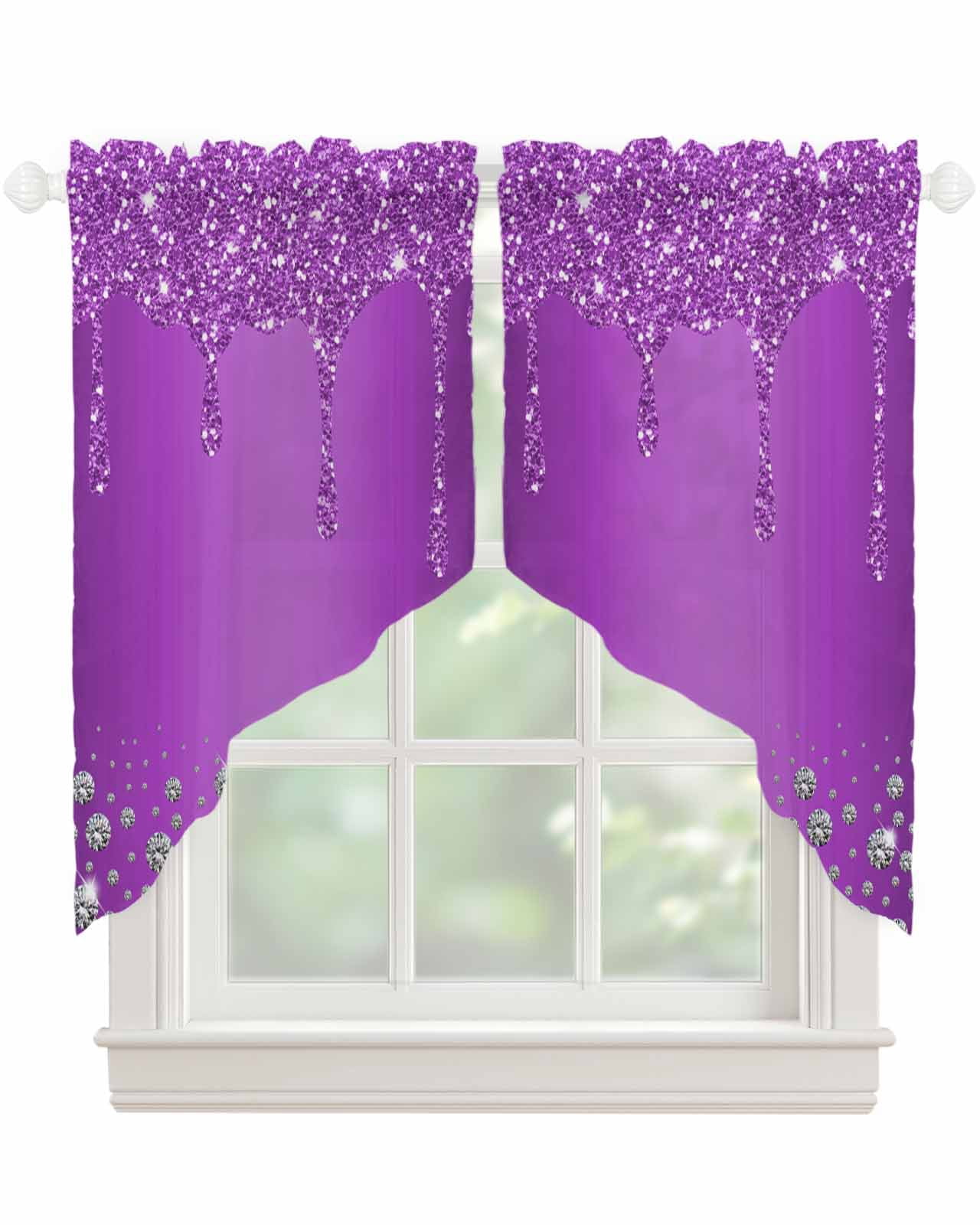 Modern Purple Swag Valances for Windows, Abstract Diamond Luxury