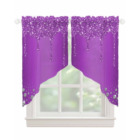 Modern Purple Swag Valances for Windows, Abstract Diamond Luxury Gradient Rod Pocket Sheer Valances for Small Windows, Swag Toppers Light Filtering for Kitchen Living Room 2 Panels 36''x36''