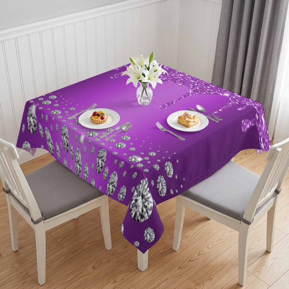 Modern Purple Table Cloth Waterproof Tablecloths, Abstract Diamond Luxury Gradient Tablecloth Dining Table Cover for Kitchen Party Tabletop Outdoor, Square Tablecloth 60x60 Inch