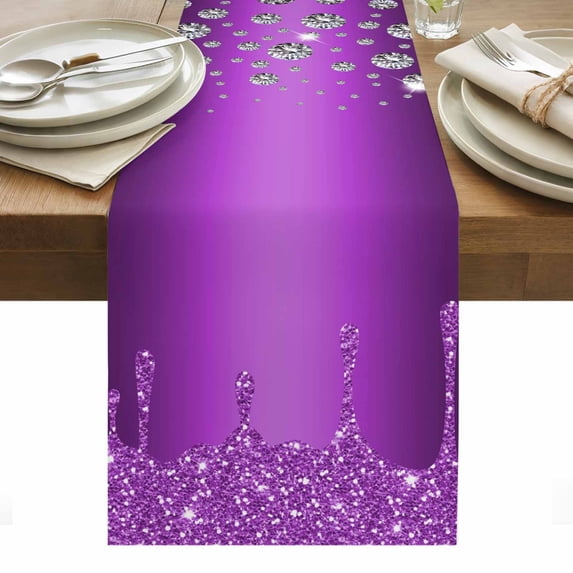 Modern Purple Table Runner - 36 Inch Long, Kitchen Dining Table Runner Dresser Scarves, Abstract Diamond Luxury Gradient Farmhouse Decor for Coffee Tables Wedding Party Banquet