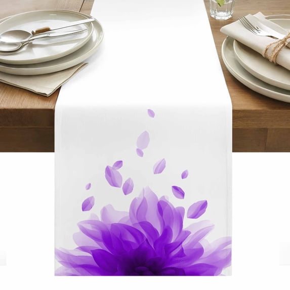 Modern Purple Table Runner - 90 Inch Long, Kitchen Dining Table Runner Dresser Scarves, Gradient Floral Abstract Bohemian White Farmhouse Decor for Coffee Tables Wedding Party Banquet