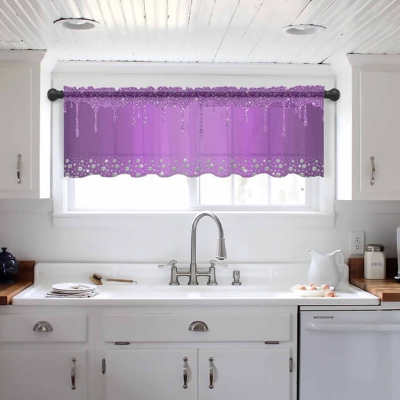 Modern Purple Valance Curtains for Kitchen/Living Room/Bathroom/Bedroom Window, Abstract Diamond Luxury Gradient Rod Pocket Small Topper Half Short Window Curtains Voile Sheer Scarf 60"x18"