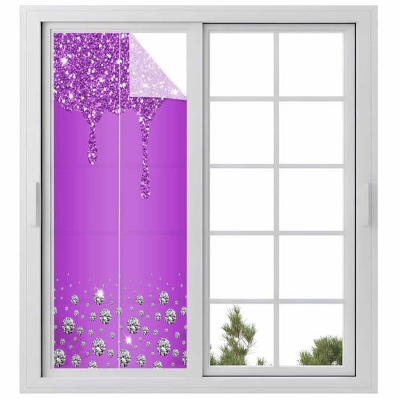 Modern Purple Window Privacy Film, Abstract Diamond Luxury Gradient Static Cling UV Sun Blocking Heat Control Window Tint Day and Night, Non-Adhesive One Way Windows Privacy Cover 29.5''x78.7''