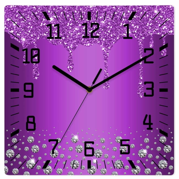 Modern Purple Wooden Wall Clock Silent Non Ticking, Abstract Diamond Luxury Gradient Square Wall Clocks Battery Operated, Decor Clock for Home Office, Living Room, Kitchen, 12 Inch
