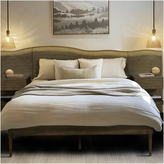 Modern Queen Bed Frame with Live Edge Headboard and Built-in Nightstands, Storage Drawers, Dark Coffee Finish, No Box Spring Needed