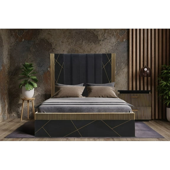 Modern Queen Bed with Mango Wood & Brass Metal|Sturdy & Stylish