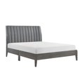 thumbnail image 1 of Modern Queen Platform Bed Frame | Velvet Upholstered Channel Tufted Headboard | Solid Wood Legs | Gray | Bed in a Box | No Box Spring Needed | Bedroom Furniture 63"x91"x48"H, 1 of 6