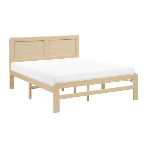 Modern Queen Platform Bed Frame with Headboard, Natural Wood Finish, No Box Spring Needed, Easy Assembly Minimalist Bedroom Furniture