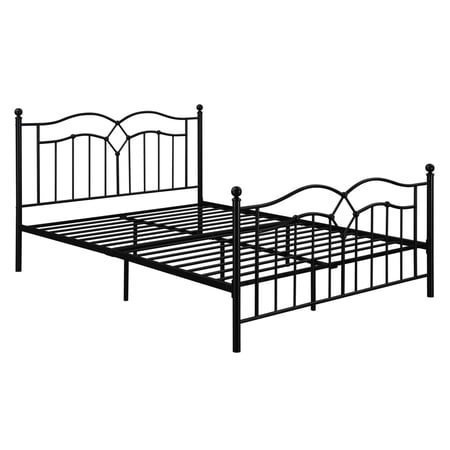 Modern Queen Size Bed Curved Accent Black Heavy Gauge Steel Metal Frame - Saltoro Sherpi