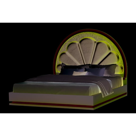 Modern Queen Size Bed With Wood And Moon Shaped Headboard Contemporary Blend Led