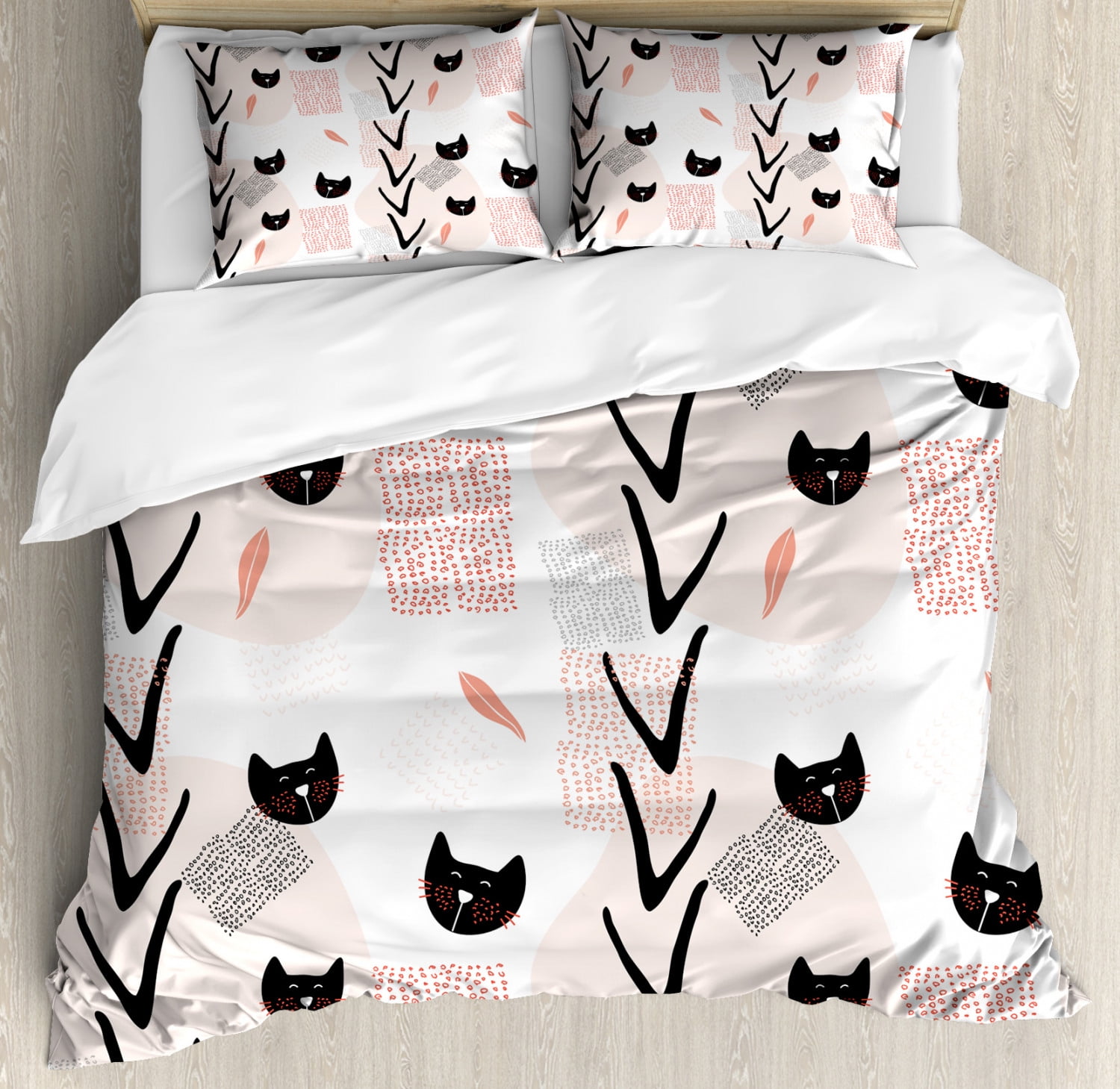 Queen Size Cute Cat Faces Duvet Cover Set