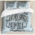 thumbnail image 1 of Modern Duvet Cover Set, Work Hard Stay Humble Words Theme Inspirational Display, Decorative 3 Piece Bedding Set with 2 Pillow Shams, Queen Size, Blue Grey Charcoal Grey, by Ambesonne, 1 of 3