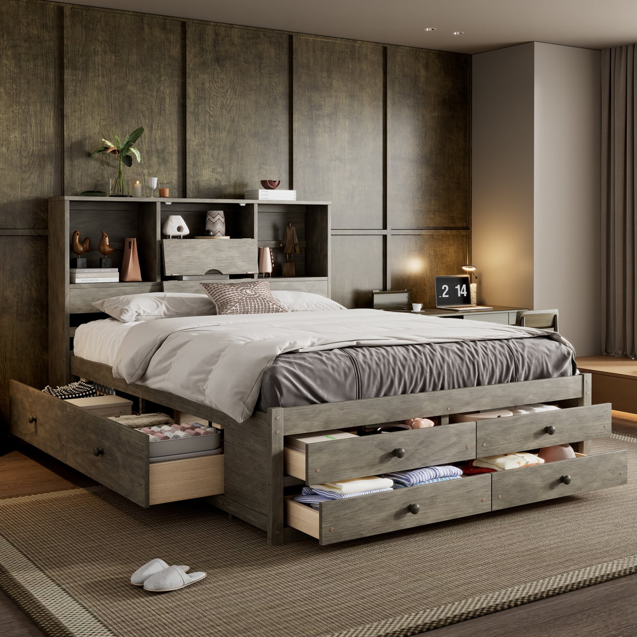 Modern queen bed frame with storage discount