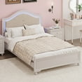 Modern Queen Size Wood Bed with Hidden LED Light Upholstered Curved