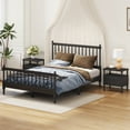 thumbnail image 1 of Modern Queen Size Wood Platform Bed with 2 Nghtstands, Classic 3 Pieces Bedroom Sets with Gourd Shaped Headboard and Footboard, No Box Spring Needed,Black, 1 of 7