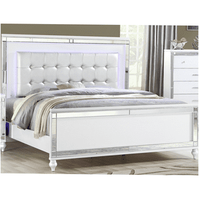 Modern Queen Upholstered Bed Frame with LED Headboard & Crystal Tufted Design, Low Profile Platform Bed with Storage