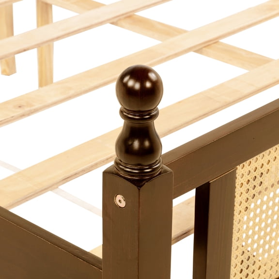 Modern Queen-size Bed With Details, Walnut, Pine Construction, Spacious Wood, Walnut Tone, Robust Structure