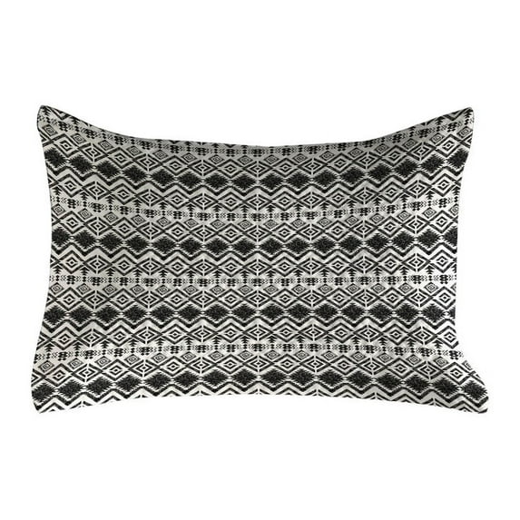 Modern Quilted Pillowcover, Geometric Design with Modern Hippie Zig Zags Triangles Squares Print, Standard King Size Accent Pillow Cover for Bedroom, 36" x 20", Black and White, by Ambesonne
