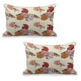 thumbnail image 1 of Modern Quilted Pillowcover Set of 2, Classic Big Flowers Butterflies Art Print Romantic Composition with Blooming Flora, Standard Queen Size Pillow Cover Bedroom, 30" x 20", Cream Orange, by Ambesonne, 1 of 1