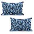 thumbnail image 1 of Modern Quilted Pillowcover Set of 2, Fashion Triangles Hexagons and Geometrical Shapes in Blue and White Colors Image, Standard Queen Size Pillow Cover for Bedroom, 36" x 20", Multicolor, by Ambesonne, 1 of 1