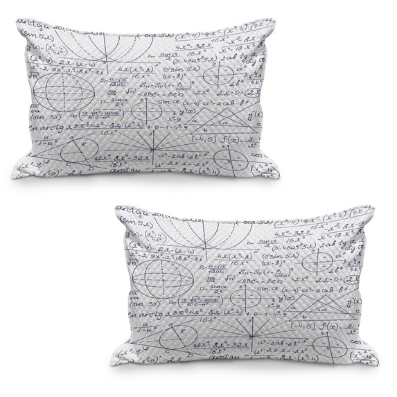 Modern Quilted Pillowcover Set of 2, Genius Smart Student Math Geometry Science Numbers Formules Image Art, Standard Queen Size Pillow Cover for Bedroom, 30" x 20", Dark Purple and White, by Ambesonne