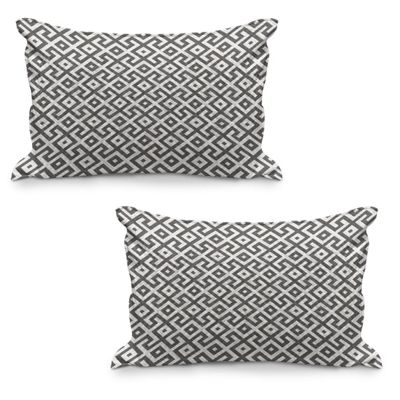 Modern Quilted Pillowcover Set of 2, Graphic Style Geometrical Image with White Borders and Antique Lines Print, Standard Queen Size Pillow Cover Bedroom, 36" x 20", White and Army Green, by Ambesonne
