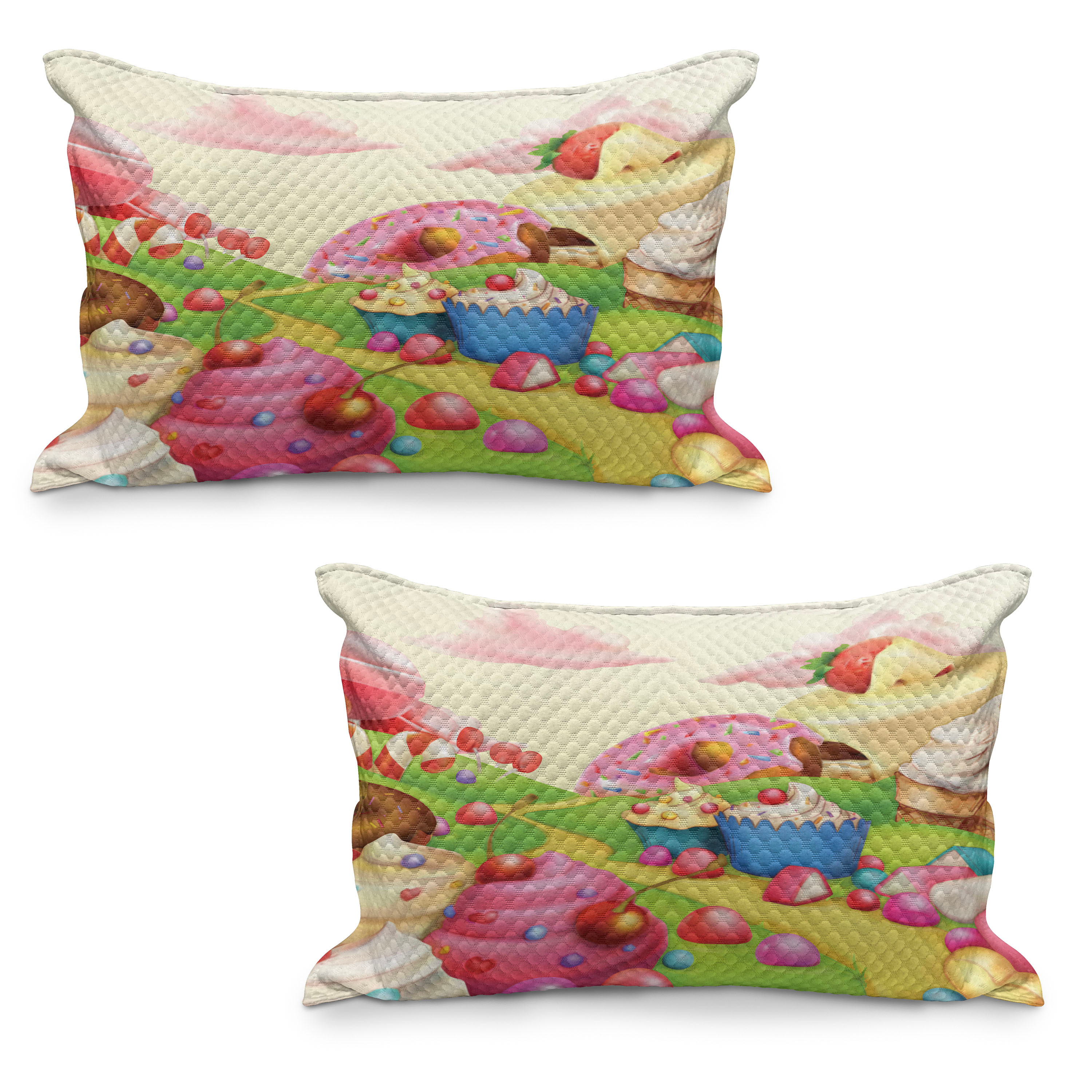 Modern Quilted Pillowcover Set of 2, Yummy Donuts Land Cupcakes Ice ...