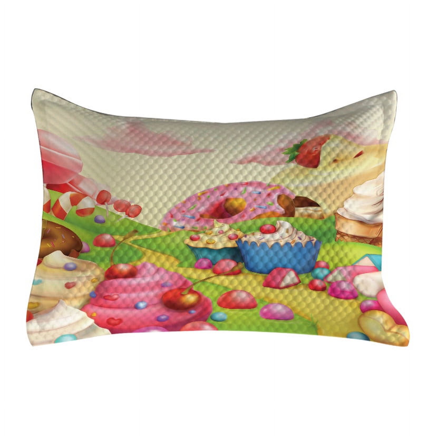 Modern Quilted Pillowcover, Yummy Donuts Land Cupcakes Ice Cream Cotton ...