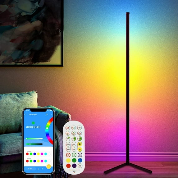 Modern RGB LED Corner Floor Lamp Light Strip for Room with Music Sync DIY Color