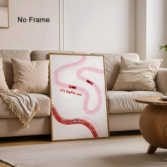 Modern Racing Poster Minimalist Wall Art Pink Red Track Illustration Neutral Beige Decor for Bedroom Living Room Office Dorm Restaurants Hotels, UNFRAMED 16x24