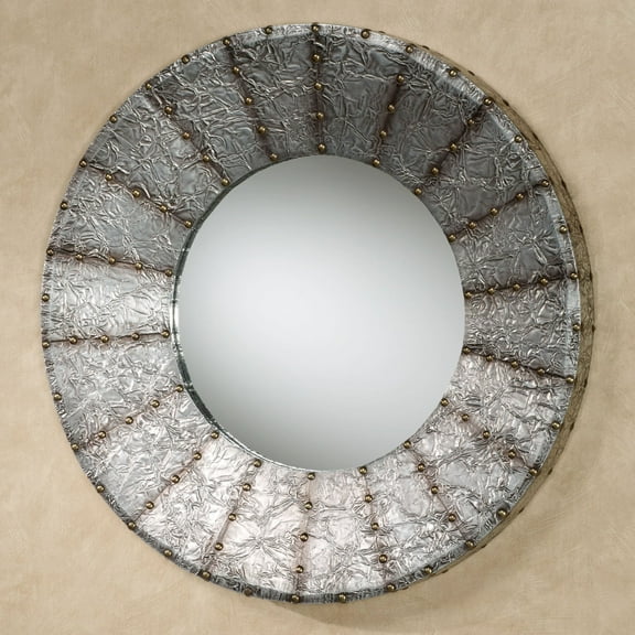 Modern Radiate Round Wall Mirror Antique Pewter