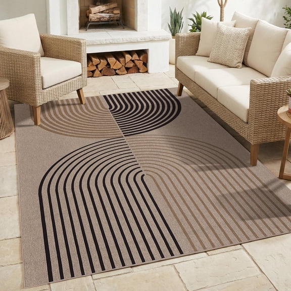 Modern Rainbow Easy Jute Rug 5x7, Washable Area Rugs for Living Room Farmhouse Dining Room, Contemporary Natural Non Slip Floor Carpet for Office RV Patio,Natural/Yellow/Black