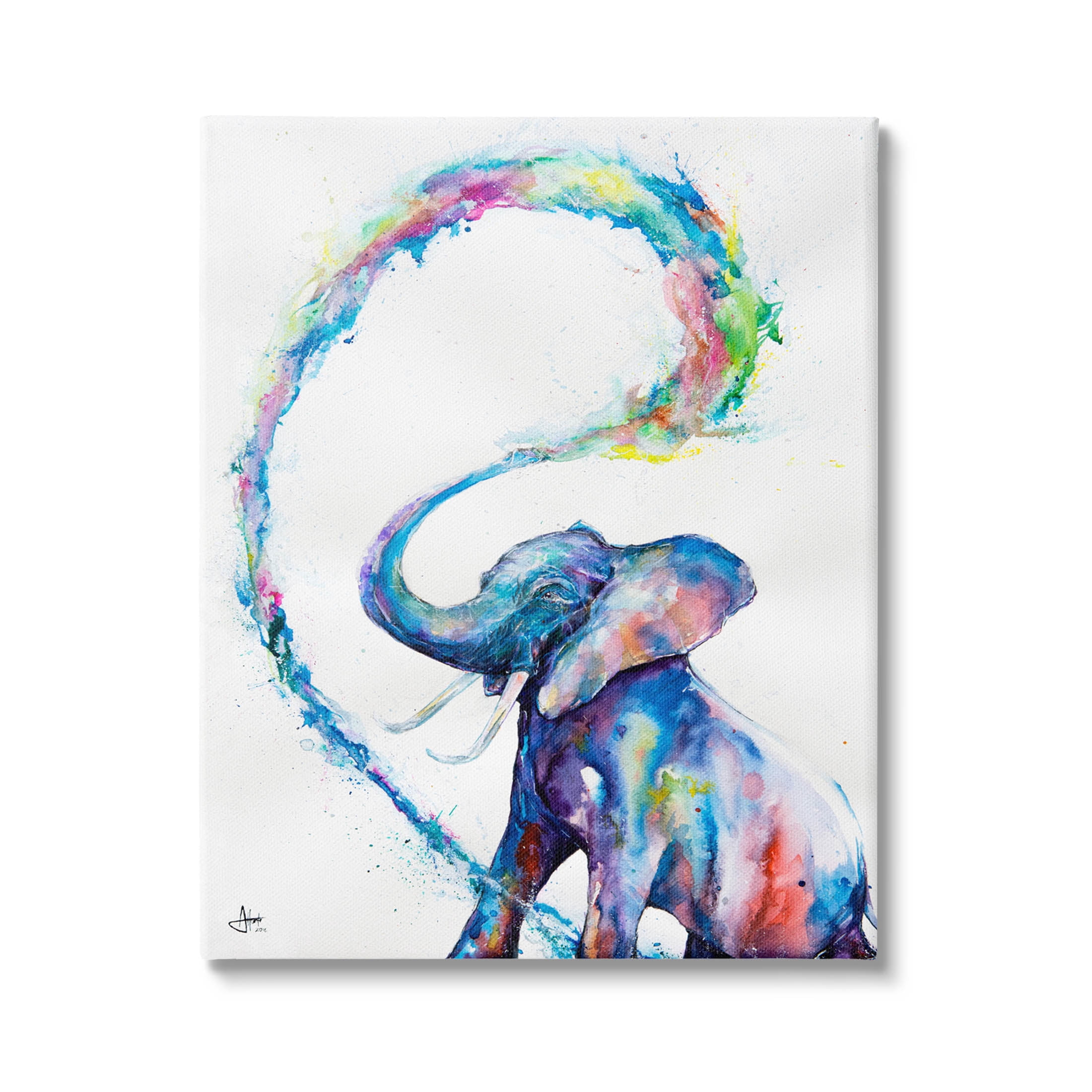 Modern Rainbow Elephant Splash Animals & Insects Graphic Art Gallery Wrapped Canvas Print Wall Art