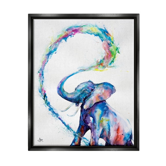 Modern Rainbow Elephant Splash Animals & Insects Graphic Art Jet Black Framed Art Print Wall Art