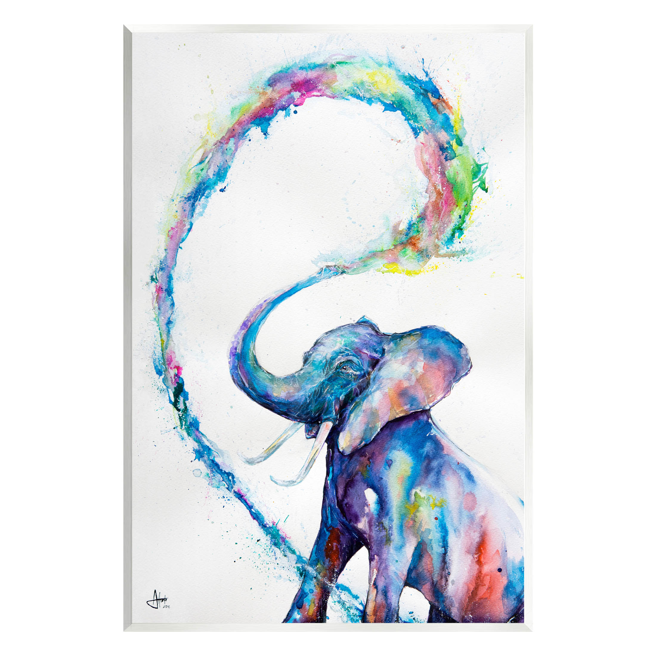 Stupell Industries Modern Rainbow Elephant Splash Wood Wall Art, Design by Marc Allante, image size:2200x2200