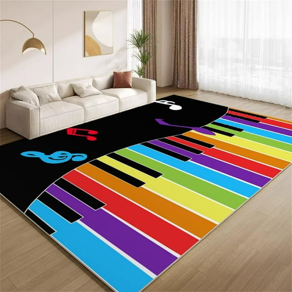 Modern Rainbow Stripes Rug 5x7ft Area Rugs Colorful Music Musical Notes Rugs Ultra Soft Non Slip Washable Low Pile Carpet for Gameroom Bedroom Living Room Playroom Home Decor