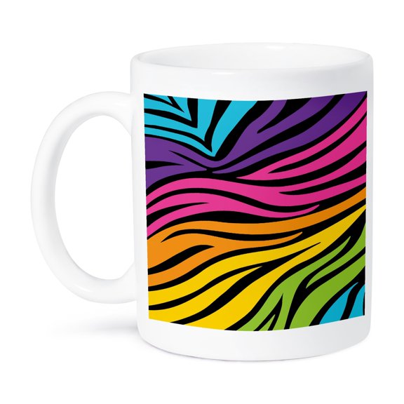 3dRose, Modern Rainbow Zebra Stripes Animal Print Tween Girly Pattern, 15oz Mug